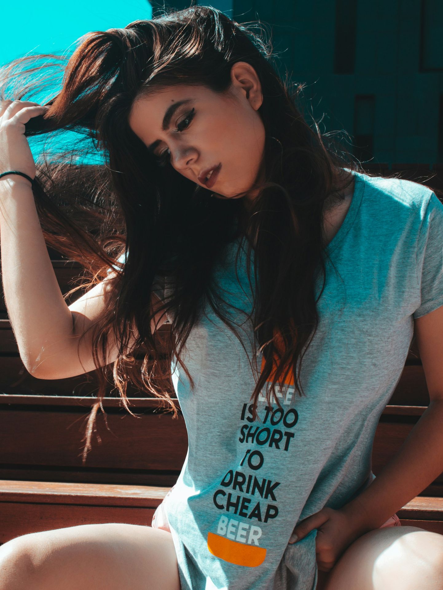 woman wearing blue top
